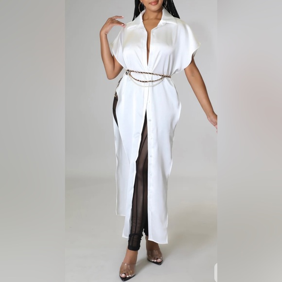 Open Invitation Sleeveless Button-down White Asymmetrical Maxi Shirt Blouse  Top - Picture 9 of 15